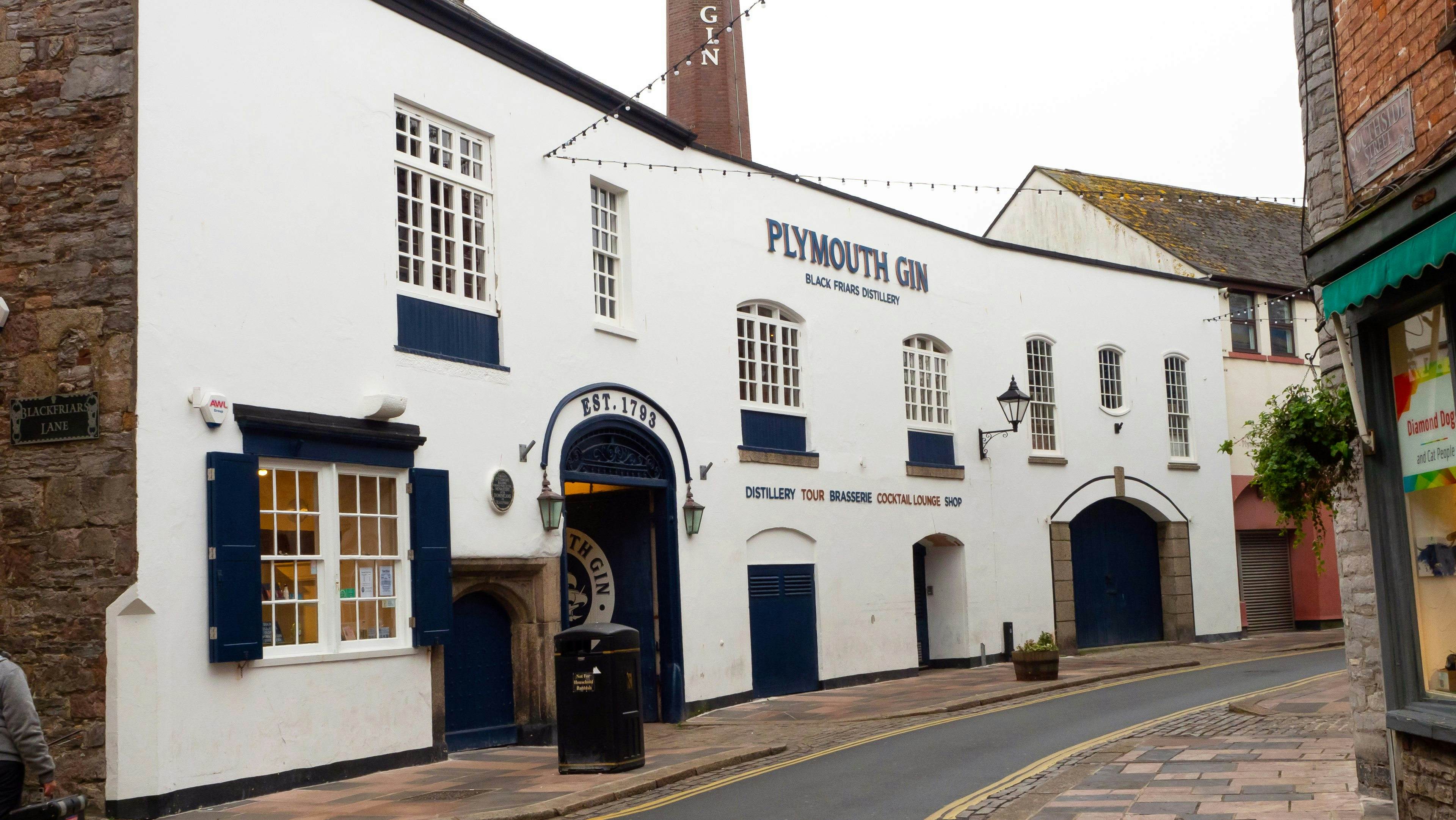 PLYMOUTH, DEVON, UK - January 25 2020: Plymouth Gin Black Friars distillery entrance on Southside Street

Plymouth Gin Distillery

